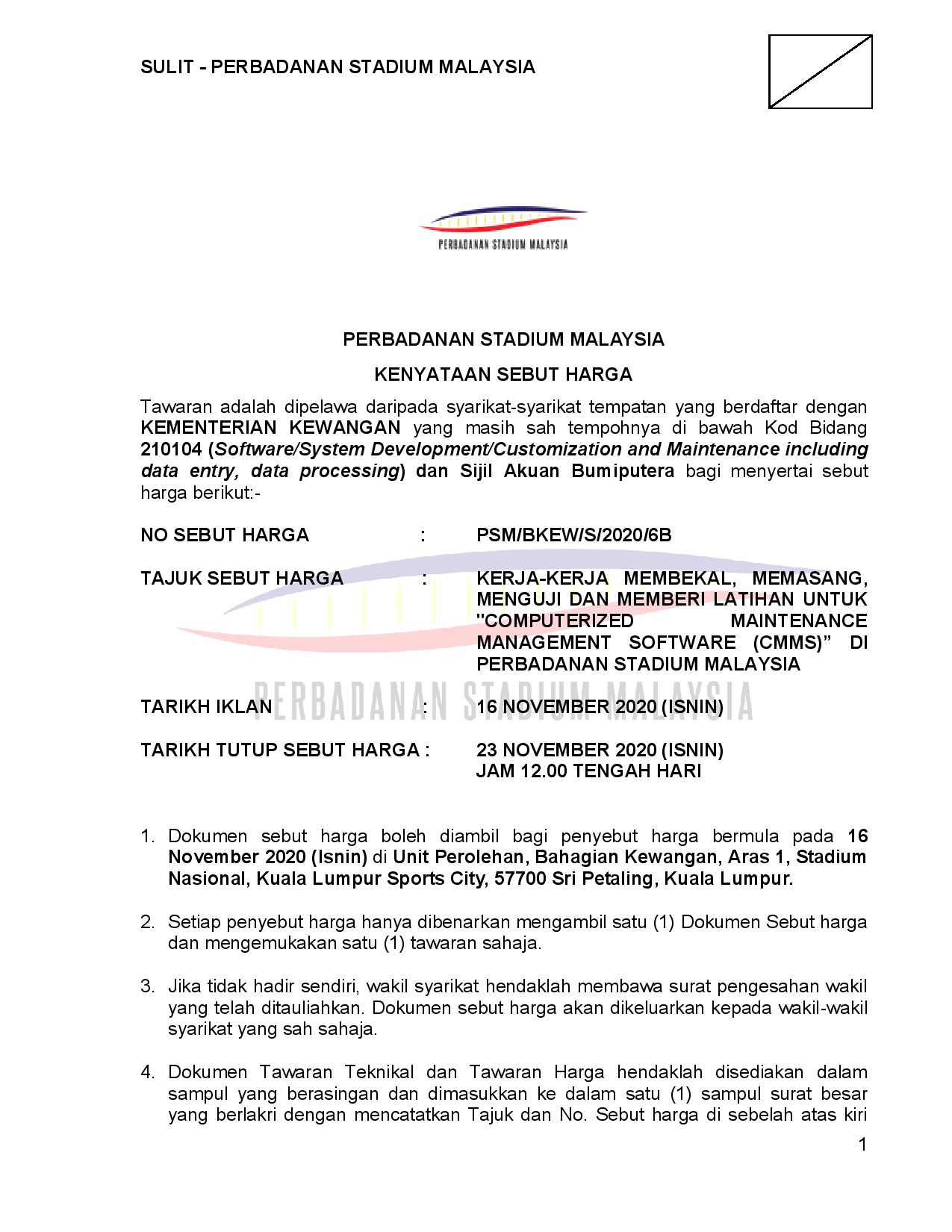 KENYATAAN SEBUT HARGA CMMS page 001